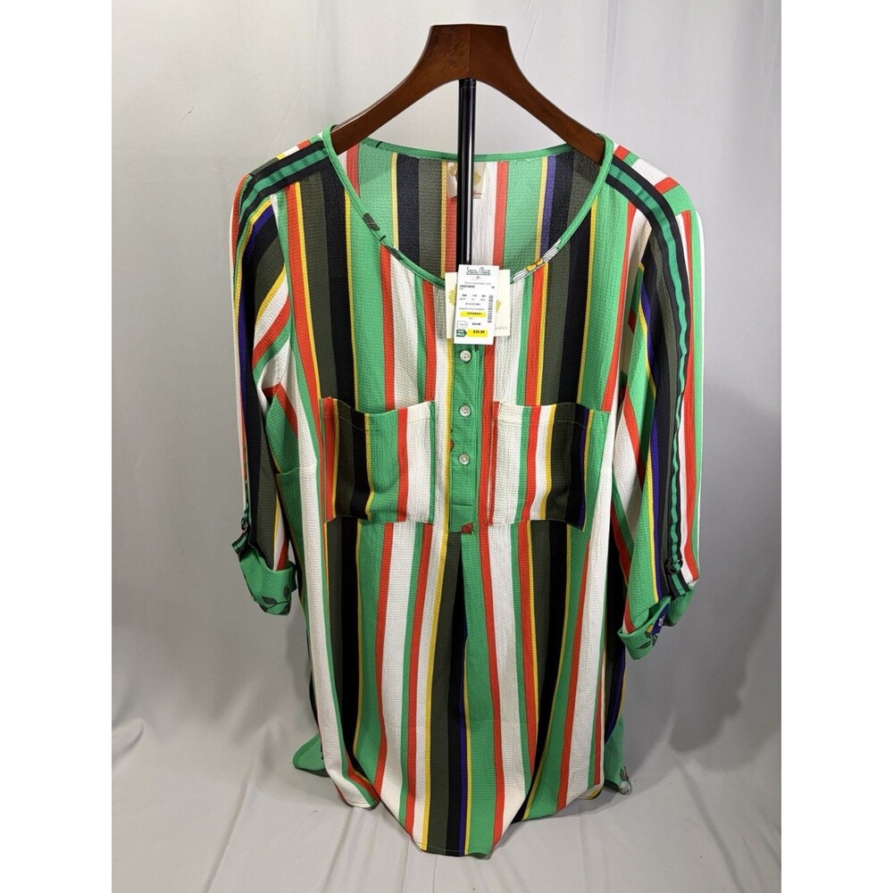Anthropologie Fig/Flower Green Stripe Blouse Shirt Size XL New With Tags